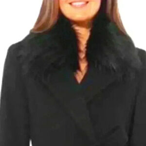 Bebe Wool Black Faux Fur Trim Black Midi Coat - like new condition